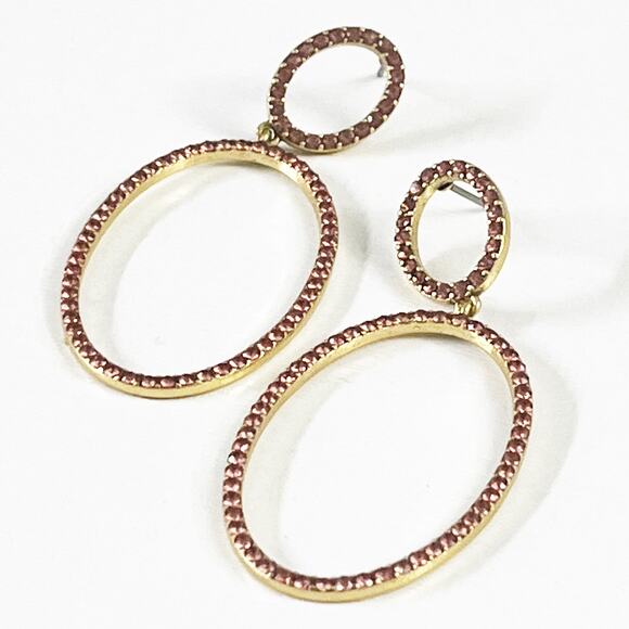 J. Crew Pink Pave Crystal Long Hoop Earrings - Picture 7 of 8